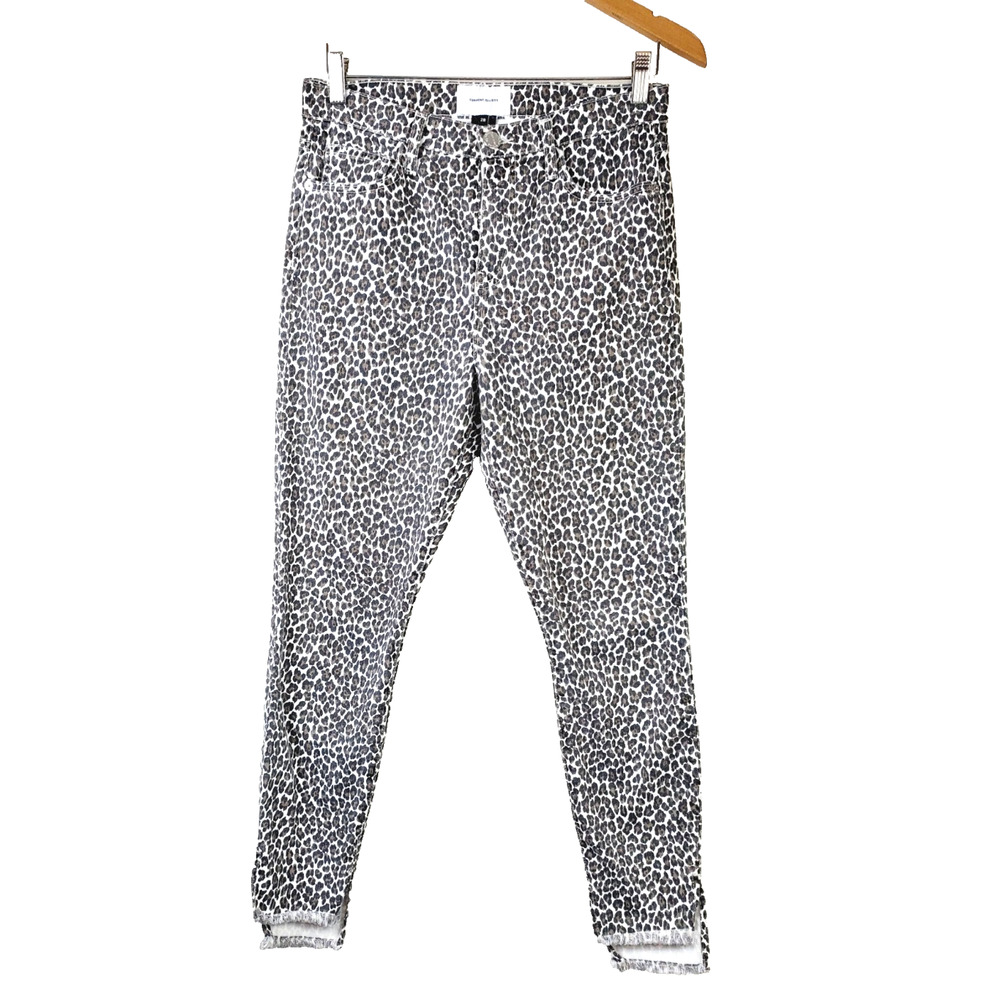 Current Elliot Womens 28 High-Waisted Stiletto Snow Leopard Skinny Jeans Raw Hem